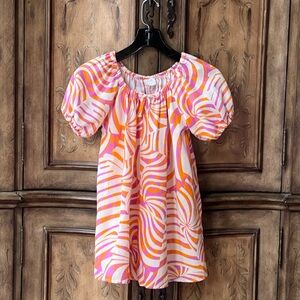 Zara Girls Pink Orange Swirl Kids Dress Romper Jumpsuit puff sleeves 10